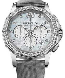 Admirals Cup Legend Chronograp 38mm in Steel with Diamond Bezel on Gray Satin Strap with Gray Mother of Pearl Diamond Dial