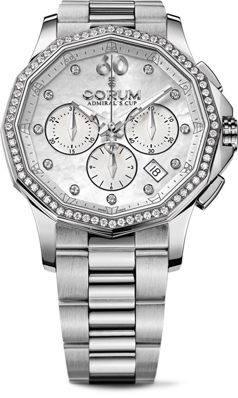 Admirals Cup Legend Chronograph in Steel with Diamond Bezel On Steel Bracelet with White Mother of Pearl Diamond Dial