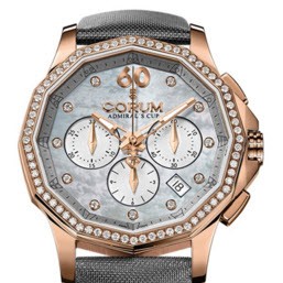 Admirals Cup Legend Chronograph in Rose Gold On Black Satin Strap with Mother of Pearl Diamond Dial