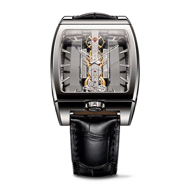 Golden Bridge Mens Manual in White Gold On Black Alligator Strap with Charcoal Dial