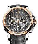Admirals Cup Challenger 44mm in Steel with Rose Gold Bezel on Black Leather Strap with Black Dial