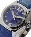 Bubble Mid-size 35mm in Steel on Blue Leather Strap with Blue Dial 