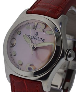 Bubble Mid-size 35mm in Steel on Pink Leather Strap with Pink Dial