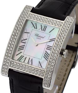 H Watch with 2 Row Diamond Case on Black Strap with MOP Dial