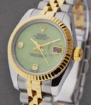 Ladies 2-Tone Datejust in Steel with Yellow Gold Fluted Bezel on Steel and Yellow Gold Jubilee Bracelet with Green Stone Dial