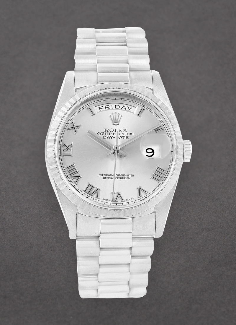 Pre-Owned Rolex President 36mm Day Date in White Gold with Fluted Bezel