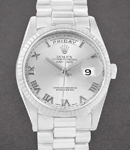 President 36mm Day Date in White Gold with Fluted Bezel on Bracelet with Silver Roman Dial