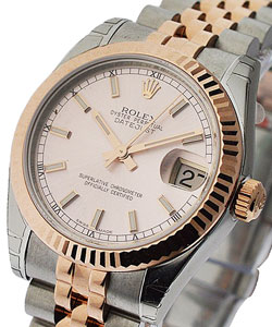 2-Tone Datejust 31mm with Rose Gold Fluted Bezel on Jubilee Bracelet with Pink Stick Dial