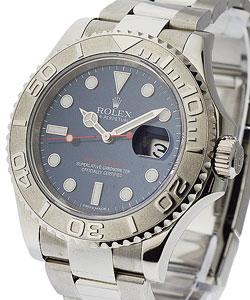 Yachtmaster Men's 40mm in Steel with Platinum Bezel on Oyster Bracelet with Blue Dial