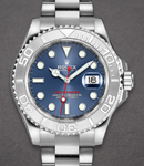 Yachtmaster Men's 40mm in Steel with Platinum Bezel on Oyster Bracelet with Blue Dial