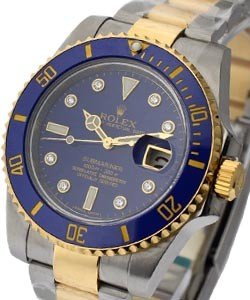 Submariner 40mm in Steel with Yellow Gold Blue Ceramic Bezel on Bracelet with Blue Diamond Dial