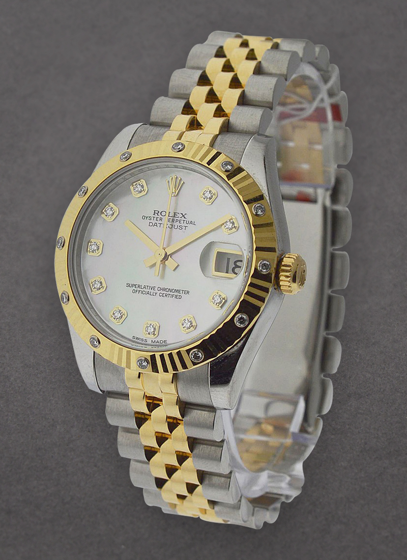 Pre-Owned Rolex Mid Size 31mm Datejust in Steel with Yellow Gold Diamond Bezel