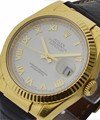 Datejust 36mm in Yellow Gold with Fluted Bezel on Strap with White Roman Dial