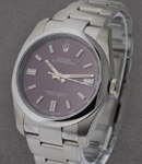 Oyster Perpetual 39mm in Steel with Domed Bezel on Oyster Bracelet with Red Grape Sunray Dial