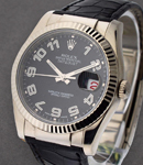 Datejust 36mm in White Gold with Fluted Bezel on Strap with Black Concentric Arabic Dial