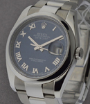 Datejust 36mm in Steel with Smooth Bezel on Oyster Bracelet with Blue Roman Dial