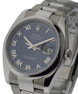 Datejust 36mm in Steel with Smooth Bezel on Oyster Bracelet with Blue Roman Dial