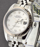 Lady's Datejust in Steel with White Gold Fluted Bezel on Steel Jubilee Bracelet with Silver Arabic Dial