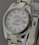 Lady's Datejust in Steel with White Gold Fluted Bezel on Steel Oyster Bracelet with MOP Diamond Dial