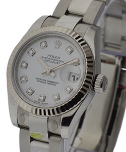 Lady's Datejust in Steel with White Gold Fluted Bezel on Steel Oyster Bracelet with MOP Diamond Dial