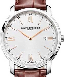 Classima Executives 42mm Quartz in Steel On Brown Alligator Strap with Silver Dial - Gold Marker
