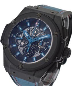 Big Bang King Power Chronograph Beverly HIlls Boutique in Black Ceramic on Blue Leather Strap with Skeleton Dial - Only 50pcs Made