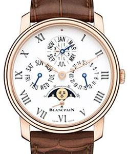 Villeret Perpetual Calendar 8 Days 42mm in Rose Gold on Brown Alligator Leather Strap with White Grand FEU Enamel Dial