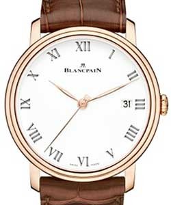 Villeret 8 Days Automatic in Rose Gold on Brown Alligator Strap with White Grand FEU Enamel Dial