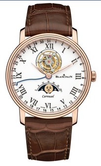 Villeret Moonphase Carrousel 42mm Automatic - Rose Gold Brown Alligator Strap - White Grand FEU Enamel Dial