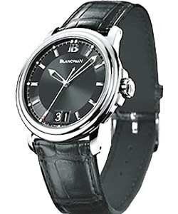 Leman Large No Date Mens 40mm Automatic in Steel On Black Alligator Strap with Black Dial