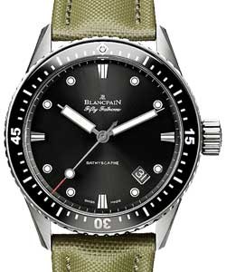 Fifty Fathoms Bathyscaphe Self Winding in Titanium with Unidirectional Bezel  On Green Fabric Strap with Black Dial 