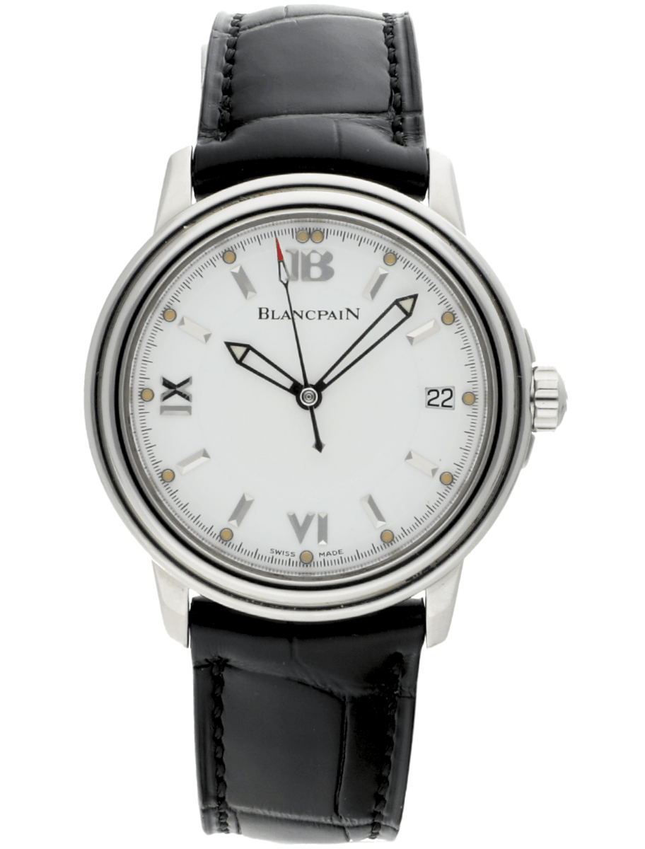 Leman Mens 38mm Automatic in Steel On Black Alligator Strap with White Dial