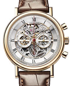 Classique Chronograph 5284 Mens Manual in Yellow Gold On brown Alligator Strap with Silvered Skeleton Dial