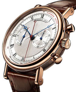 Classique Chronograph 5287 Mens Manual in Rose Gold Brown Alligator Strap -Engine Turned Silvered Gold Dial