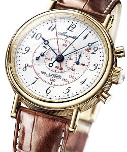 Classic Split-Seconds Chronograph 39mm in Yellow Gold On Brown Alligator Strap - White Grand FEU Enamel Dial