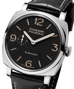 PAM 572 - Radiomir 1940 3 Days Acciaio in Steel on Black Crocodile Leather Strap with Black Dial