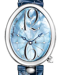 Reine de Naples Ladies Automatic in Steel On Black Crocodile Strap with Blue Mother of Pearl Dial
