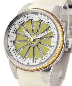 Turbine XS 41mm Automatic in Steel with Citrine Bezel on White Satin Strap with Diamonds and Turbine in Yellow