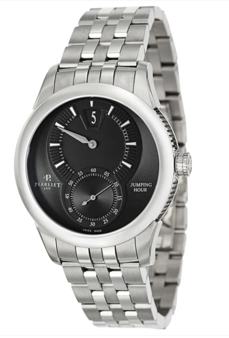 Classic Jump Hour Men's 40mm Automatic in Steel on Steel Bracelet with Black Dial