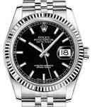 Datejust 36mm in Steel with Fluted Bezel on Jubilee Bracelet with Black Luminous Stick Dial