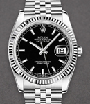 Datejust 36mm in Steel with Fluted Bezel on Jubilee Bracelet with Black Luminous Stick Dial