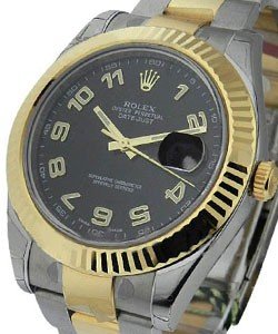 Datejust II 2-Tone 41mm with Fluted Bezel on Oyster Bracelet with Black Arabic Dial