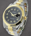 Datejust II 2-Tone 41mm with Fluted Bezel on Oyster Bracelet with Black Arabic Dial