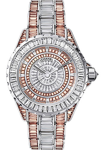 J12 Jewelry 42mm Automatic in White Gold and Diamonds Bezel On White Gold Diamond Bracelet with Pave Diamond Dial