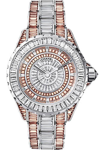 J12  haute Joaillerie 38mm Automatic in White Gold with Baguette Diamonds Bezel On White Gold Diamond Bracelet with Pave Diamond Dial