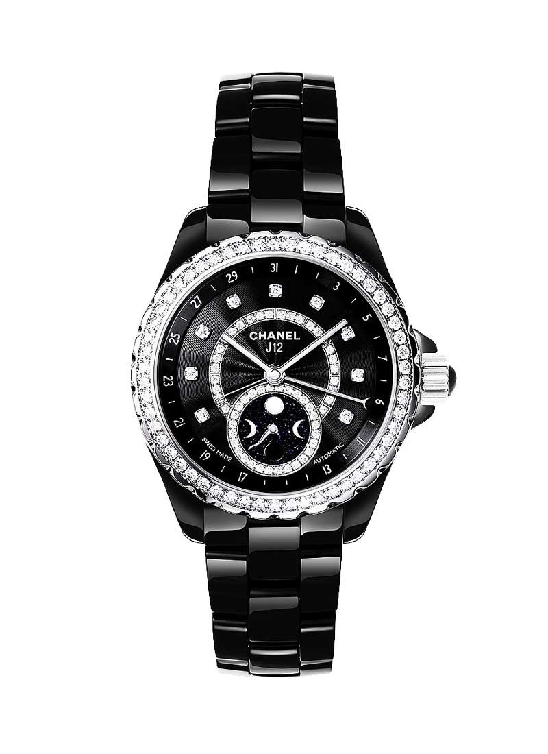 Chanel J12 Moonphase 38mm Automatic in Black Ceramic with Diamonds Bezel