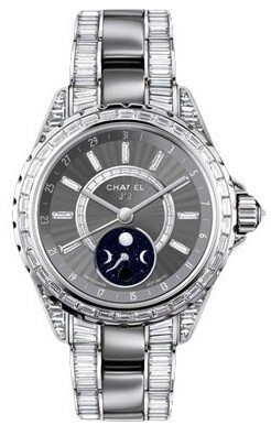 J12 Moonphase 38mm Automatic in White Gold with Diamonds Bezel on White Gold Diamond Bracelet with Charcoal Diamond Dial