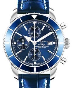 Superocean Heritage in Steel with Blue Bezel On Blue Crocodile Leather Strap with Blue Dial