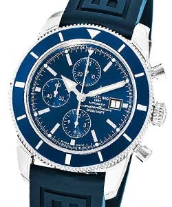 Superocean Heritage Chronograph in Steel with Blue Bezel On Blue Rubber Strap with Blue Dial