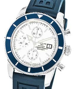 Superocean Chronographe Heritage in Steel with Blue Bezel On Blue Rubber Strap with Silver Dial